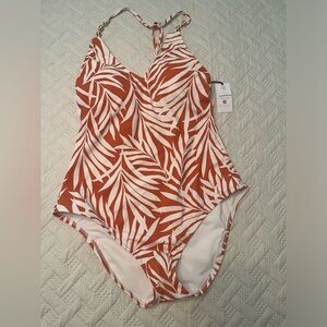 NWT Shade & Shore women’s bead knot one piece orange leaf print Size Large